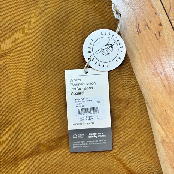 Vuori Mudra Pylo Tank Dark Golden Tan Padded Gym Workout Women's Size XL NWT - Picture 6 of 8